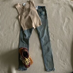 One Teaspoon Skinny Jeans in Light Blue Wash with Raw Hem